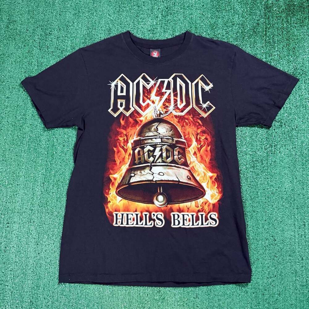 AC/DC Hells Bells Fire Shield Graphic Thailand Reprint T-Shirt Black Large